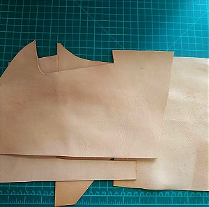 4 Ρετάλια Φυσικού Δέρματος - Veg Tan leather scraps και λαβή εργαλείου δερματοτεχνίας