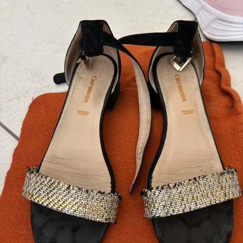 Black sandals used with braided gold details, size 38