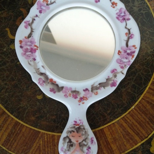 Wallendorf Crown 1764 porcelain hand mirror used