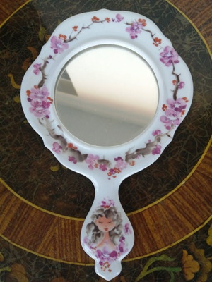 Wallendorf Crown 1764 porcelain hand mirror used