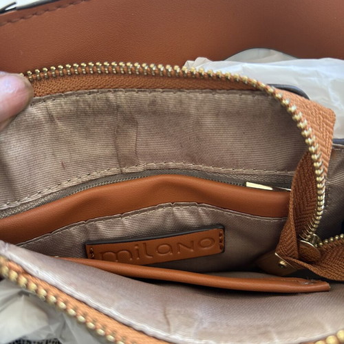 Milano shoulder bag, cream and brown pattern
