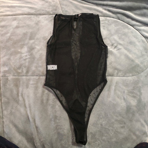 Vinyl bodysuit with lace black new, size L
