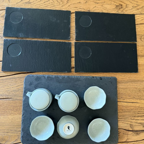 Flying Tiger Copenhagen Ceramic Sushi Set 12pcs with Slate Platter used