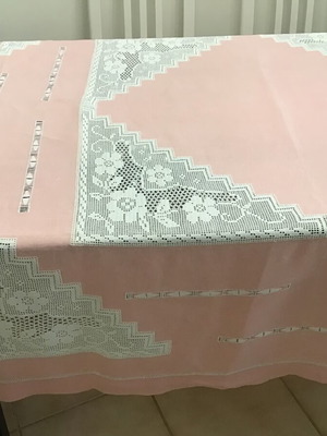 Handmade rectangular tablecloth in pink linen fabric new