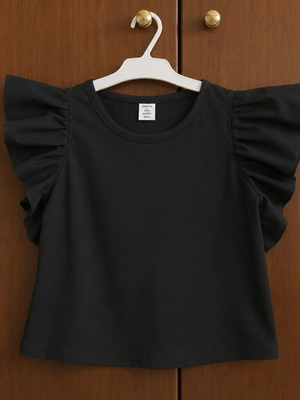 T-shirt with frills new, black, ages 10-12