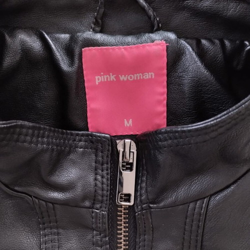 Pink Woman faux leather jacket size M like new, black