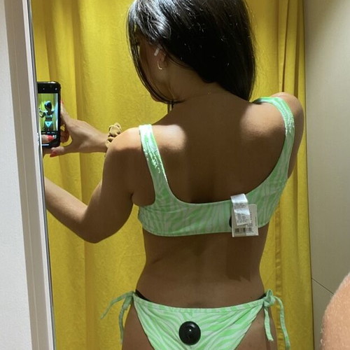 Bikini new green neon with embossed design and matching hair tie size small