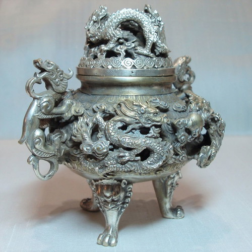 Brass 19th century floor incense burner used, Asian art
