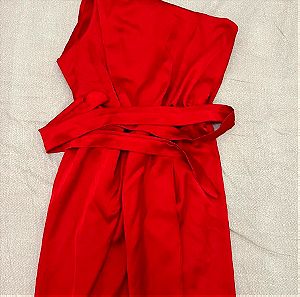 Φόρεμα σατέν κόκκινο- μίντι
