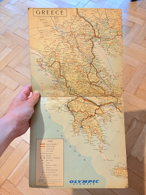 Vintage foldable Greece map Olympic Airways