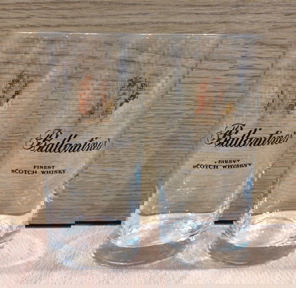 Ballantine's Scotch Whisky σετ δύο παλιών διαφημιστικών ποτηριών