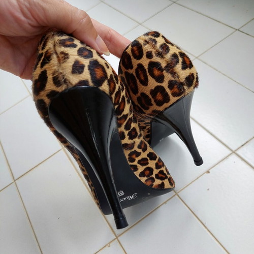 Rococo Leopard Peep Toe Pony-Hair Heels Size 38 Like New