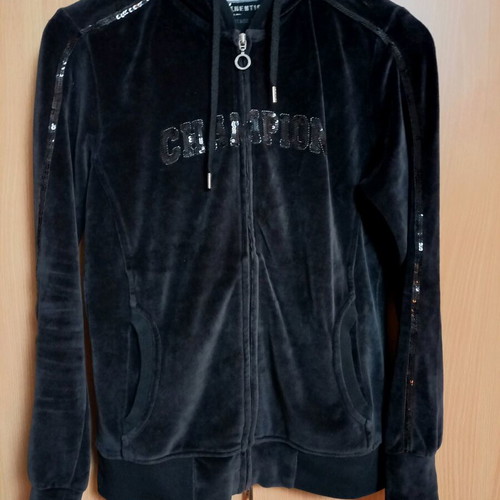 Champion jacket velour black size M/S like new, cotton