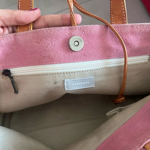 Stefanel leather suede handbag used, pink with floral design