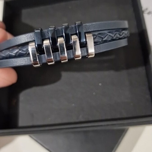 Lotus Style men's bracelet new, stainless steel and blue leather