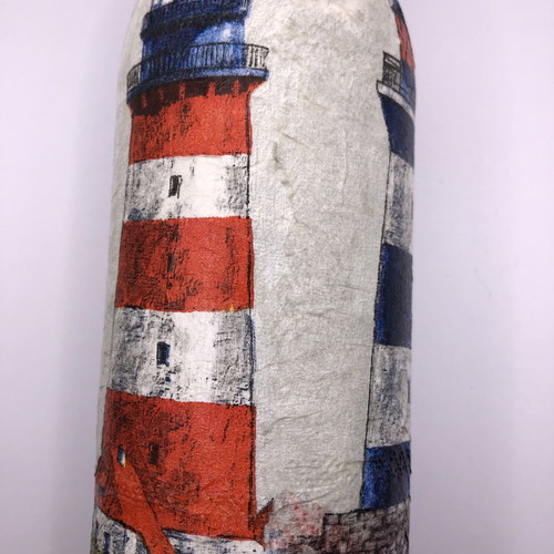 Decorative bottle with two lighthouses handmade, new, decoupage