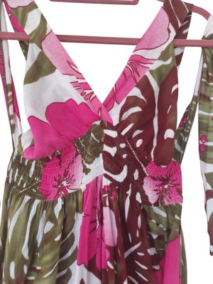 Floral summer maxi dress with smocked waist, one size