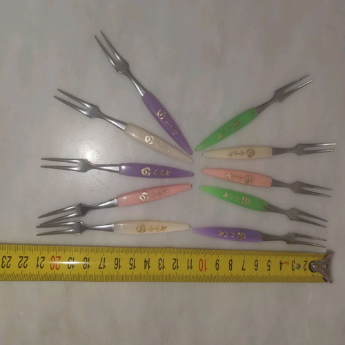 Mini cocktail forks used, set of 10 with colorful handles