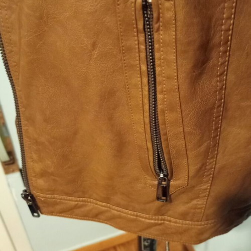 Biker jacket women's new brown faux leather oversize