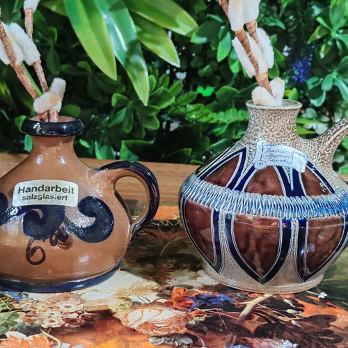Merkelbach German collector's miniature jugs set of 2, hand-crafted salt glaze