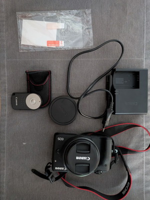Canon M3 camera with RC-6 remote and screen protector