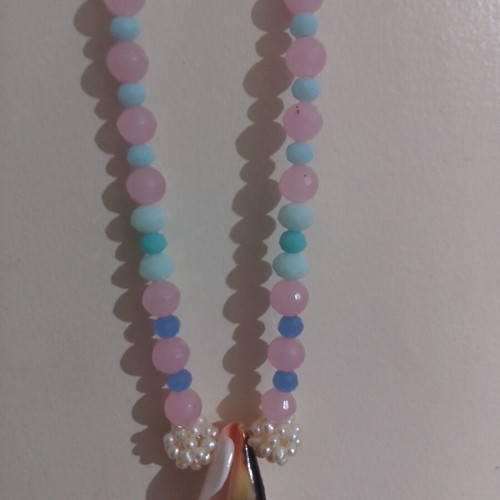 Necklace with natural shell and mineral stones, new