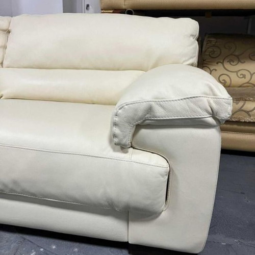 Light Cream Leather Sofa Three-Seater New, 100% Genuine Leather