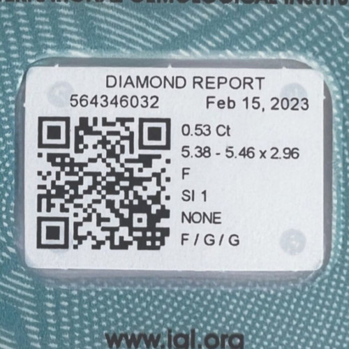 Diamond 0.53ct natural, IGI certified, round brilliant cut
