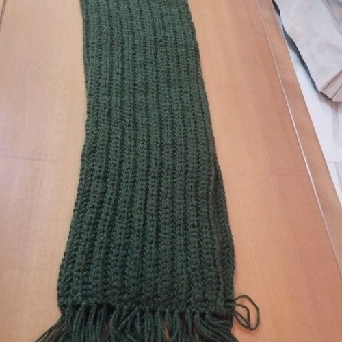 Handmade Wool Scarf Unisex Dark Green 1.70m