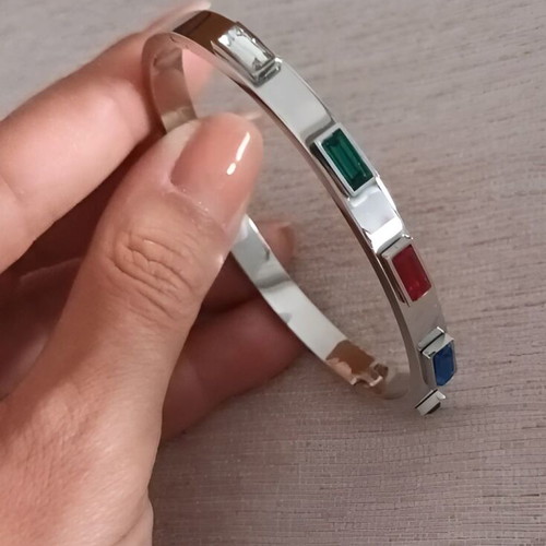 Stainless Steel Bracelet with Colorful Stones like new, oval shape