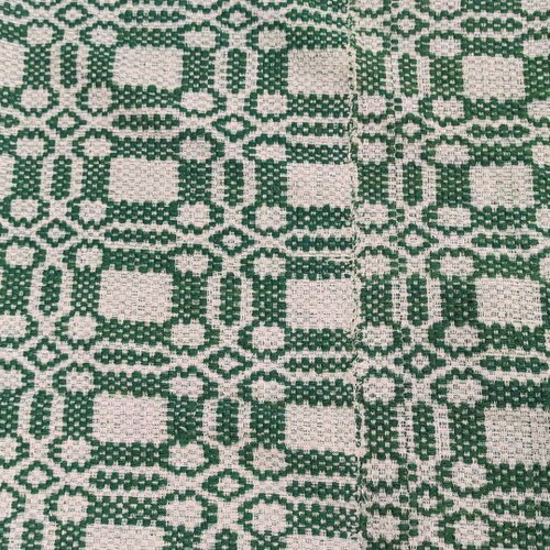 Handwoven Blanket with Traditional Green and Cream Pattern, Like New