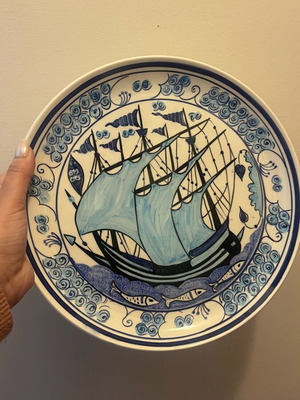 Hellas ceramic plate like new with painted ship design