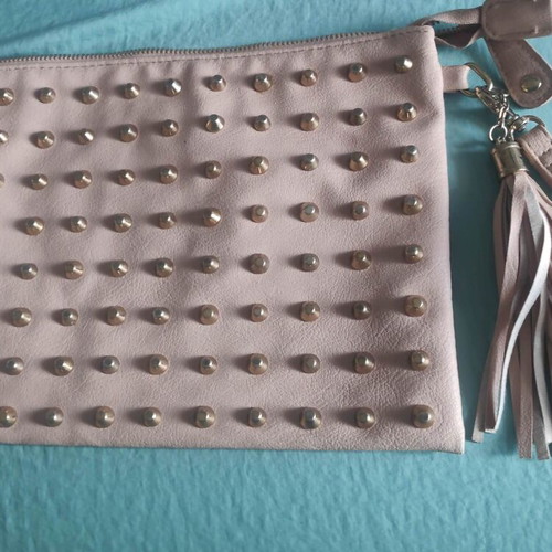 Atmosphere Beige Nude Handbag like new with gold studs and tassel