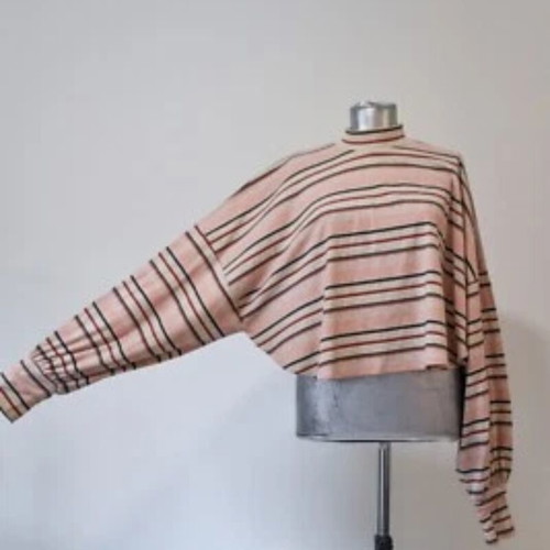 Free People Steph high neck balloon sleeve top used, size medium, striped