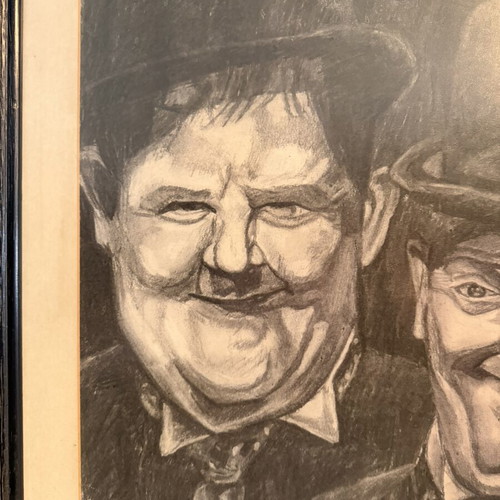 Original Laurel & Hardy Sketch pencil and charcoal framed, like new