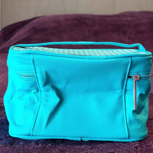 Vichy waterproof toiletry bag, turquoise and white