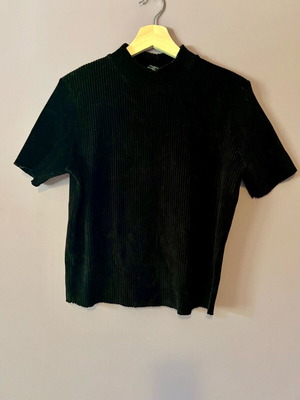 Bershka Black Ribbed Velour Top With High Neck Used