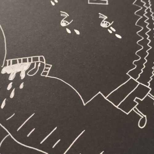 Art piece O Theios Fovos new, handmade with white ink on black paper