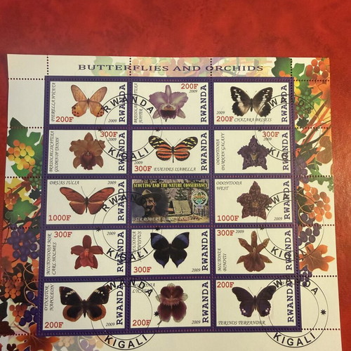 Rwanda Philatelic Sheet Butterflies Orchids Scouting 2009 like new