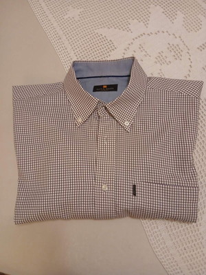 Men's checked shirt white burgundy size Large Navy& Green like new