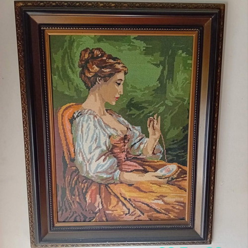 Embroidered frame used with glass, vintage