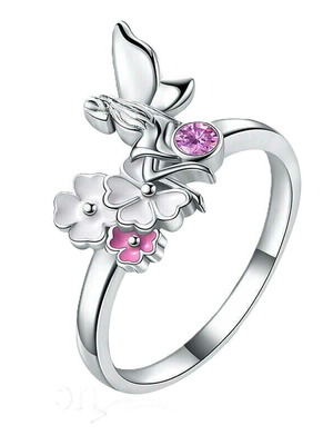 Women's ring with zircon, new, pink and silver
