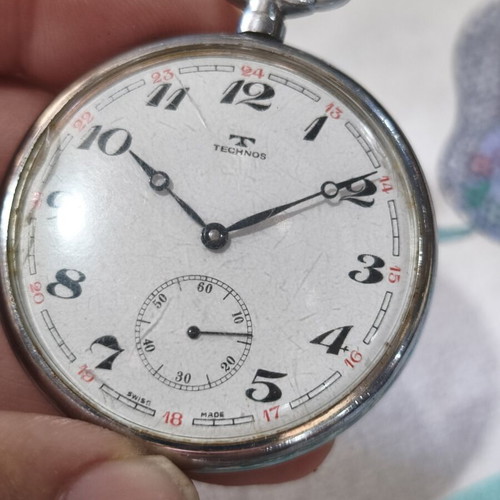 Technos pocket watch used with small crack on glass