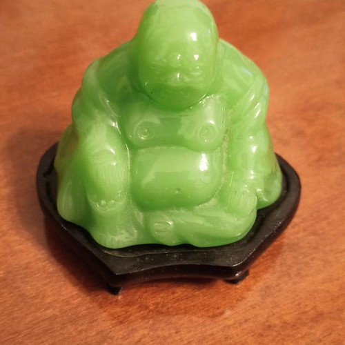 Happy Buddha Figurine new, green nephrite
