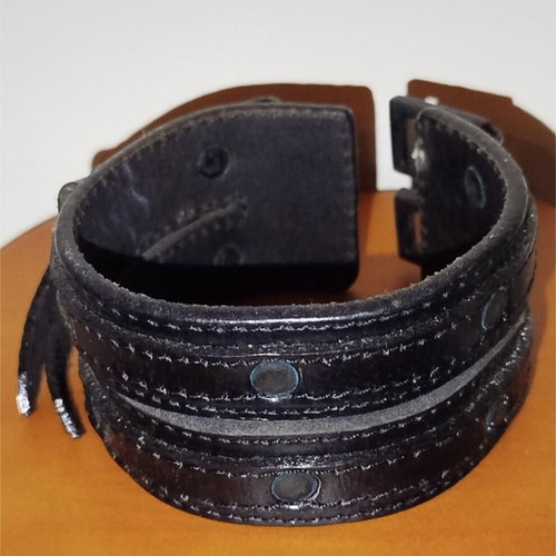 Leather bracelet used, wide, black, vintage rock accessory
