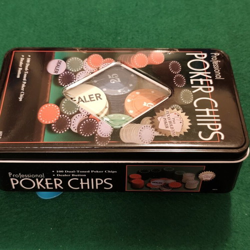 Professional Poker Chips set, 100 chips with dealer button, new