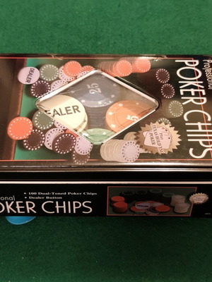 Professional Poker Chips set, 100 chips with dealer button, new