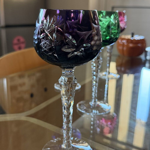 Vintage DDR Grape Cut to Clear Crystal Wine Hock Glass