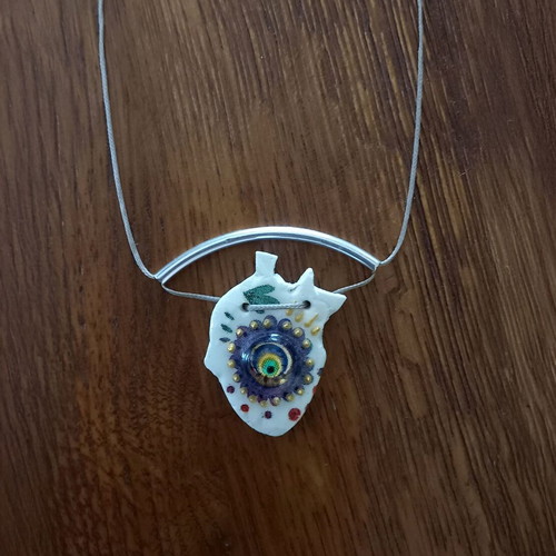Handmade necklace human heart, ceramic, colorful, new