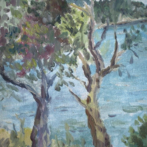 Pontikonisi Corfu oil painting used, Alexandros Asonitis